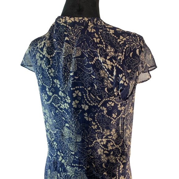 Lauren Ralph Lauren Sheer Floral Maxi Dress Blue & Beige Size 6 100% Silk Button - Picture 5 of 16